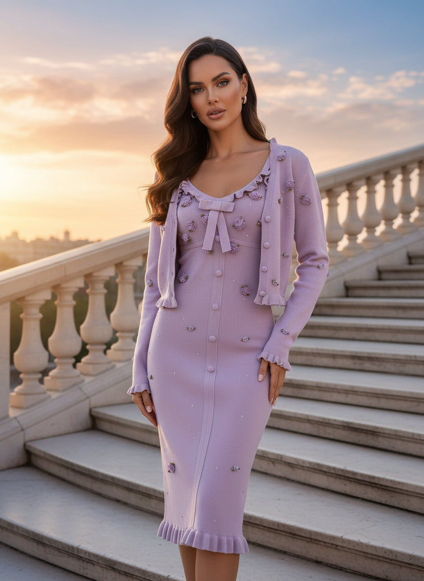 French Knit Floral Twin Set