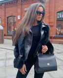 CHAQUETA DE PIEL GENUINA DE ZORRO EN NEGRO
