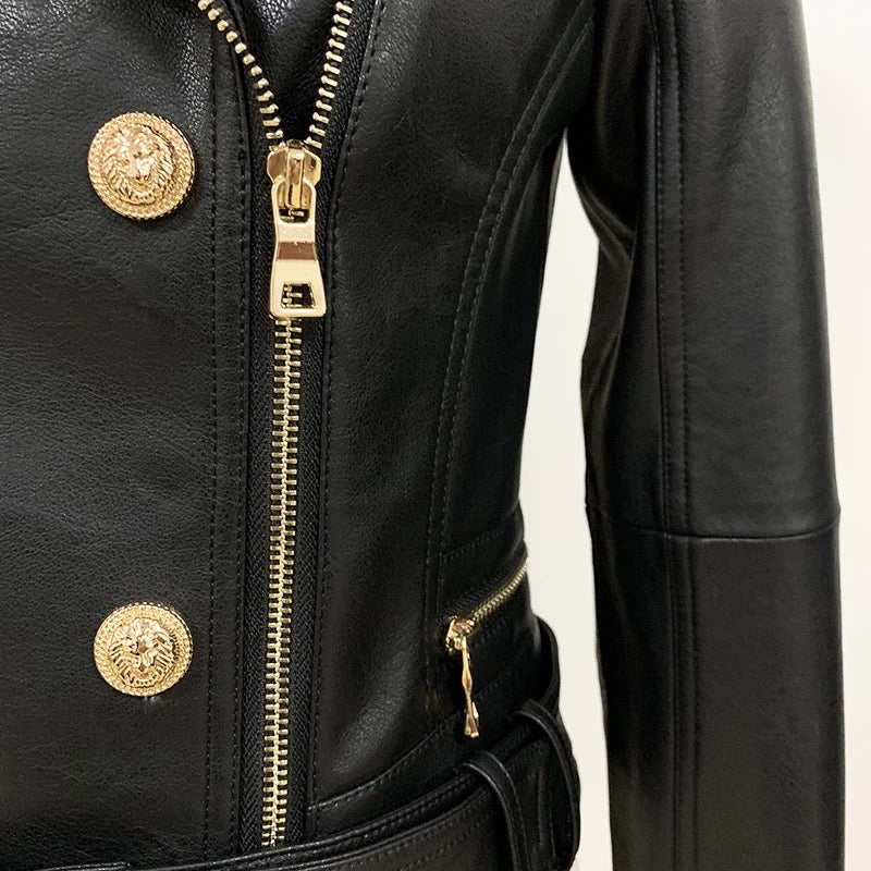 DOUBLE BREASTED FAUX LEATHER JACKET