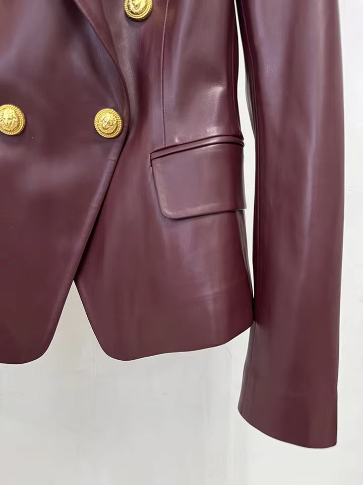 Double-Breasted Leather Blazer