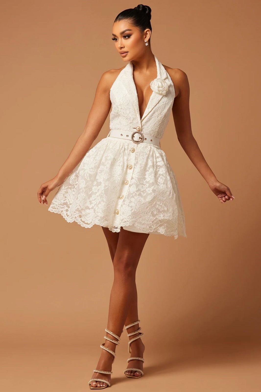 Patchwork Lace White Mini Dress