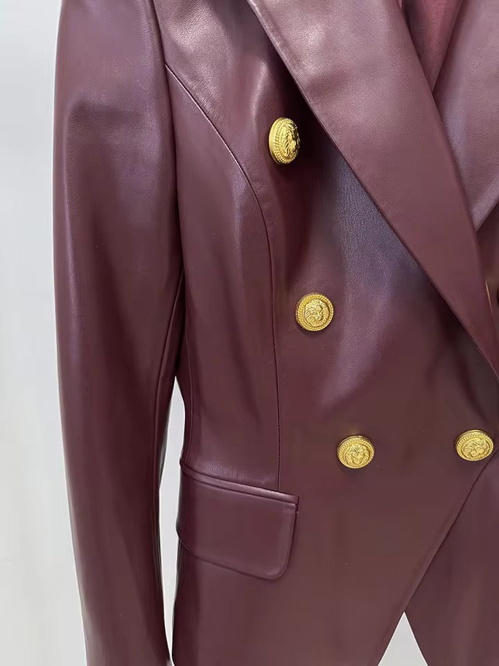 Double-Breasted Leather Blazer