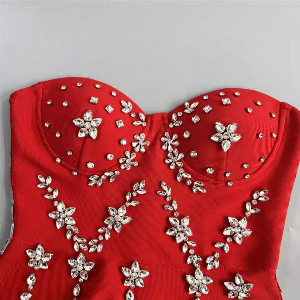 Embellished Strapless Bandage Dress