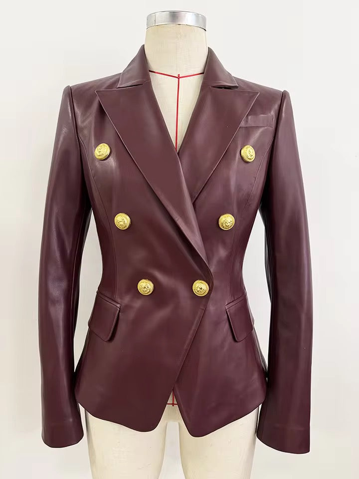 Double-Breasted Leather Blazer