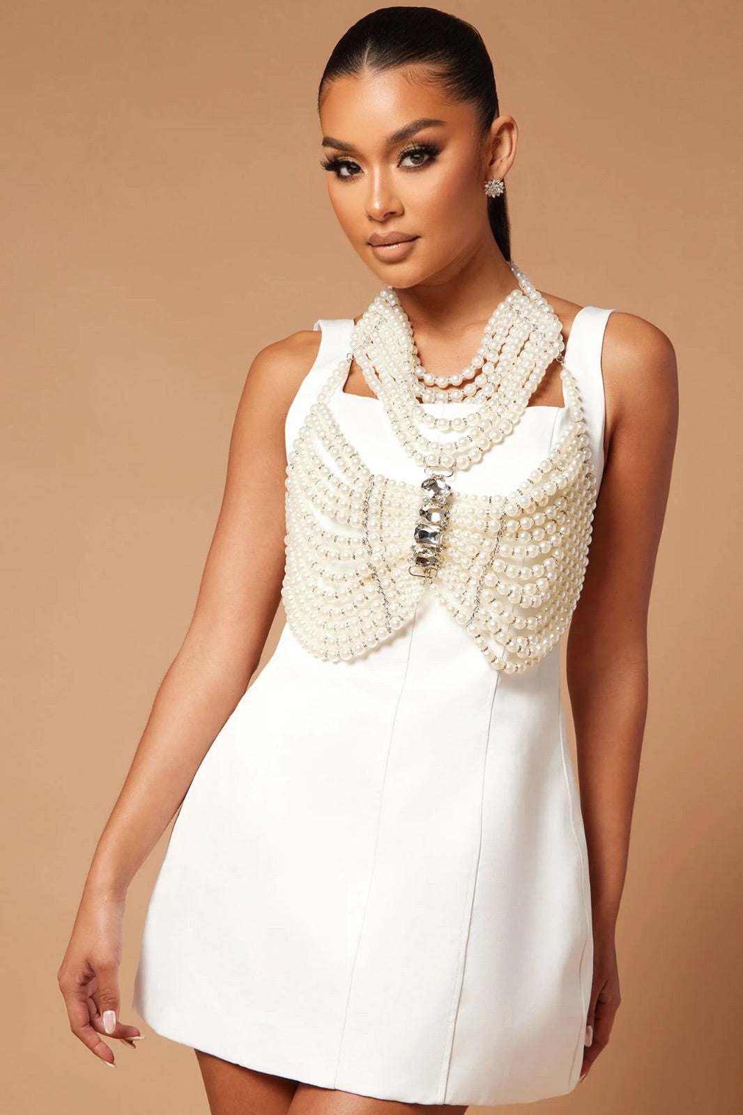 Pearls Mini White Dress