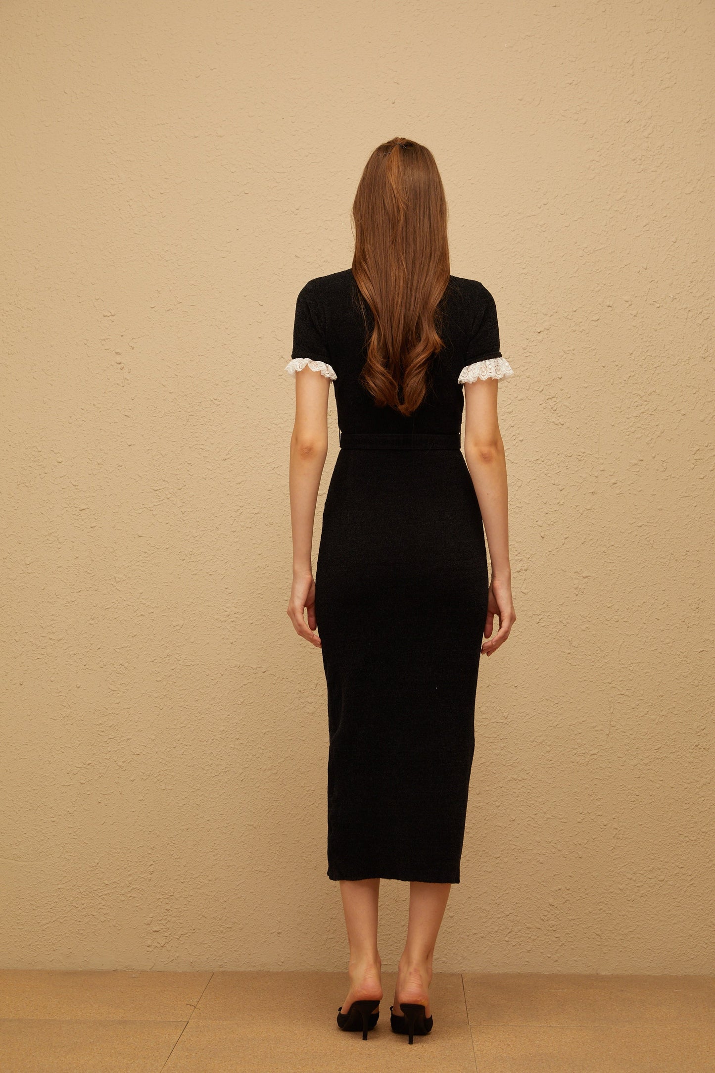Black Pearl-Embellished Knit Midi Dress