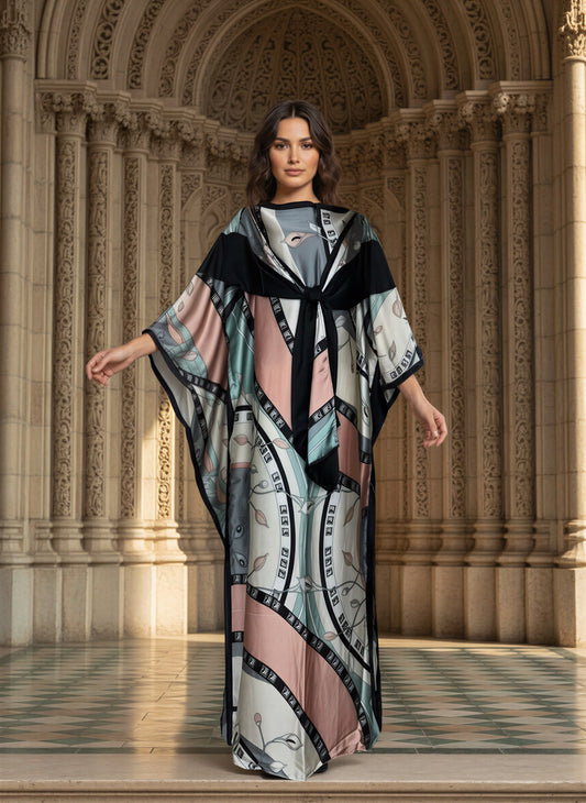 Salma Printed Silk Abaya