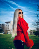 CÁRDIGAN CORTO DE PUNTO Y CASHMERE DE PIEL DE ZORRO EN ROJO