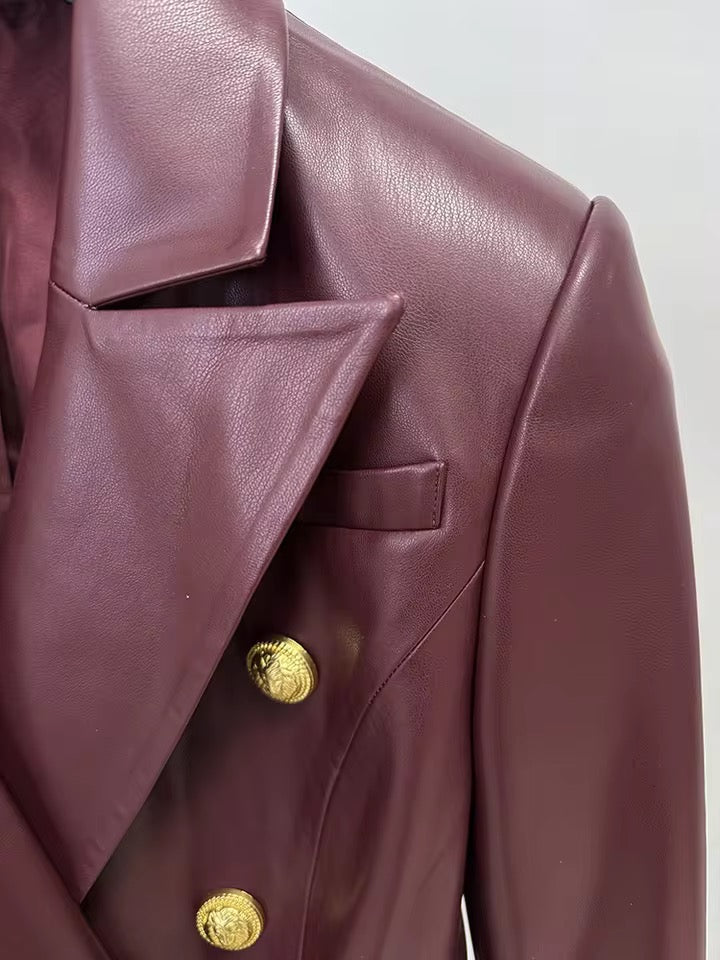 Double-Breasted Leather Blazer