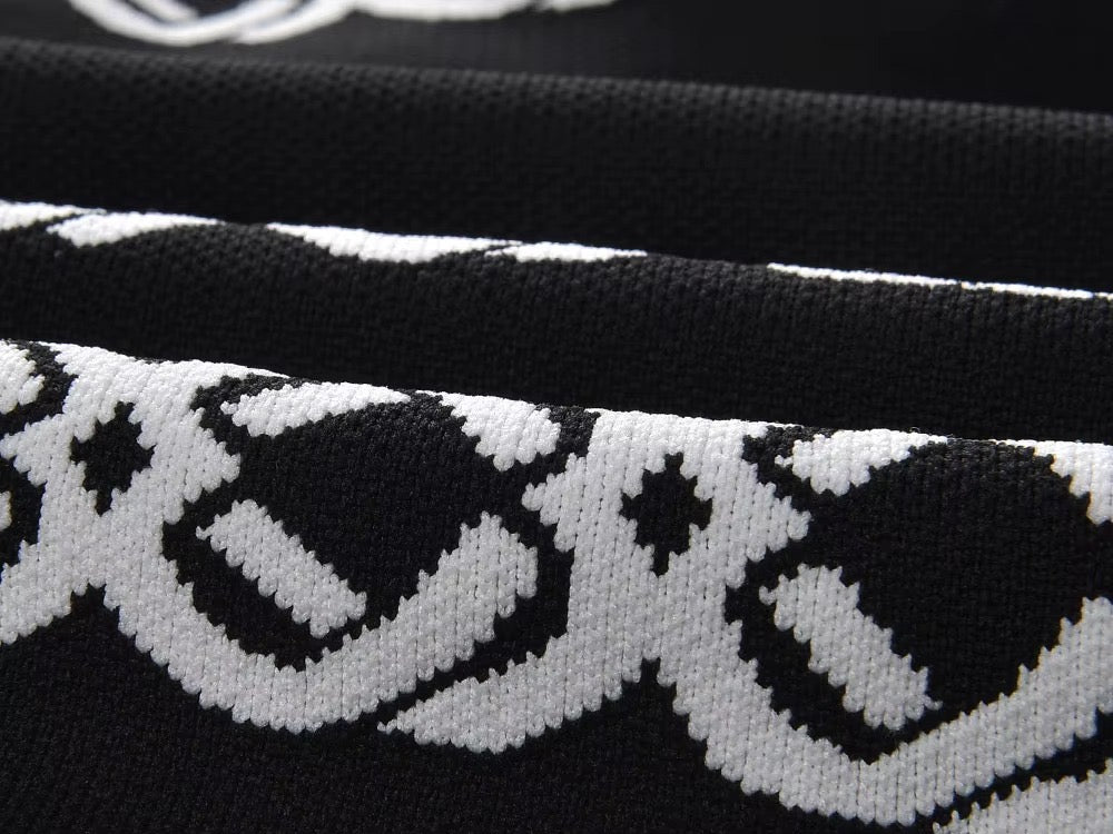 Black & White Knit Bandage Mini Dress