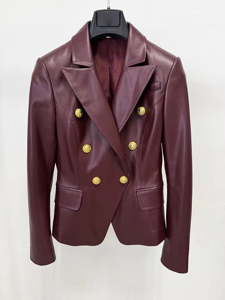 Double-Breasted Leather Blazer