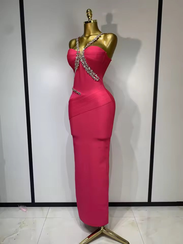 Crystal-Embellished Bandage Midi Dress