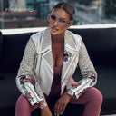 CHAQUETA BIKER BORDADA EN PIEL GENUINA EN BLANCO