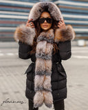 Fox Fur Trim Long Down Jacket in black