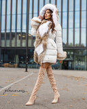 Fox Fur Trim Long Down Jacket in white
