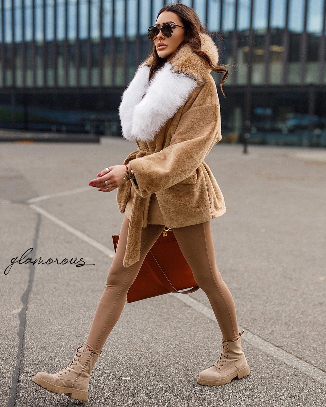 FOX FUR ALCANTARA JACKET IN CAMEL