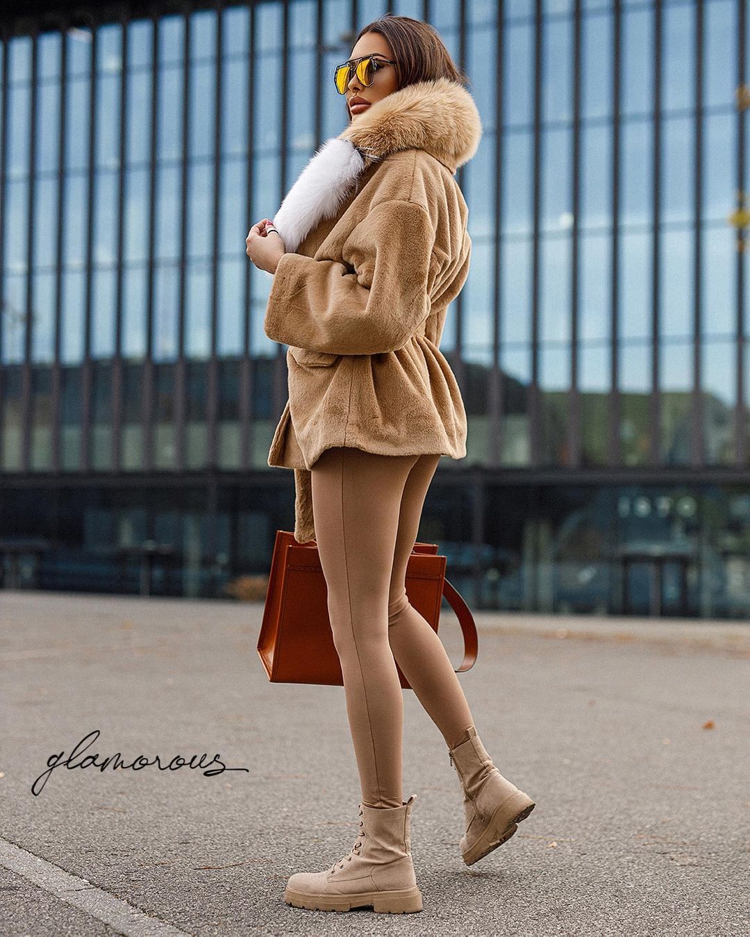 FOX FUR ALCANTARA JACKET IN CAMEL