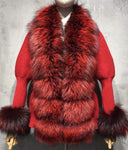 CÁRDIGAN CORTO DE PUNTO Y CASHMERE DE PIEL DE ZORRO EN ROJO