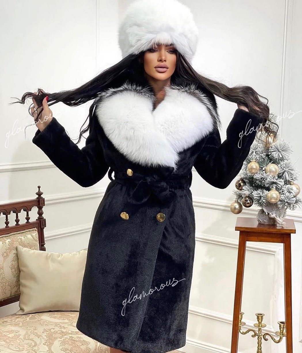 FOX FUR ALCANTARA COAT IN BLACK