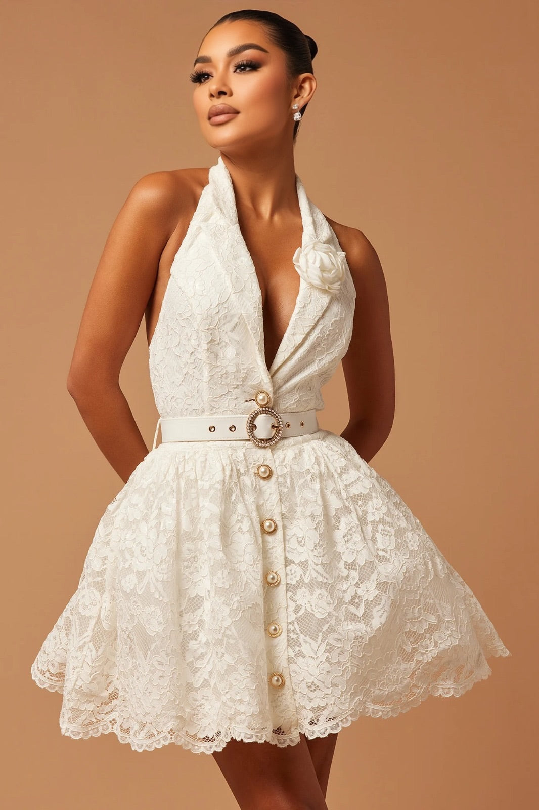 Patchwork Lace White Mini Dress