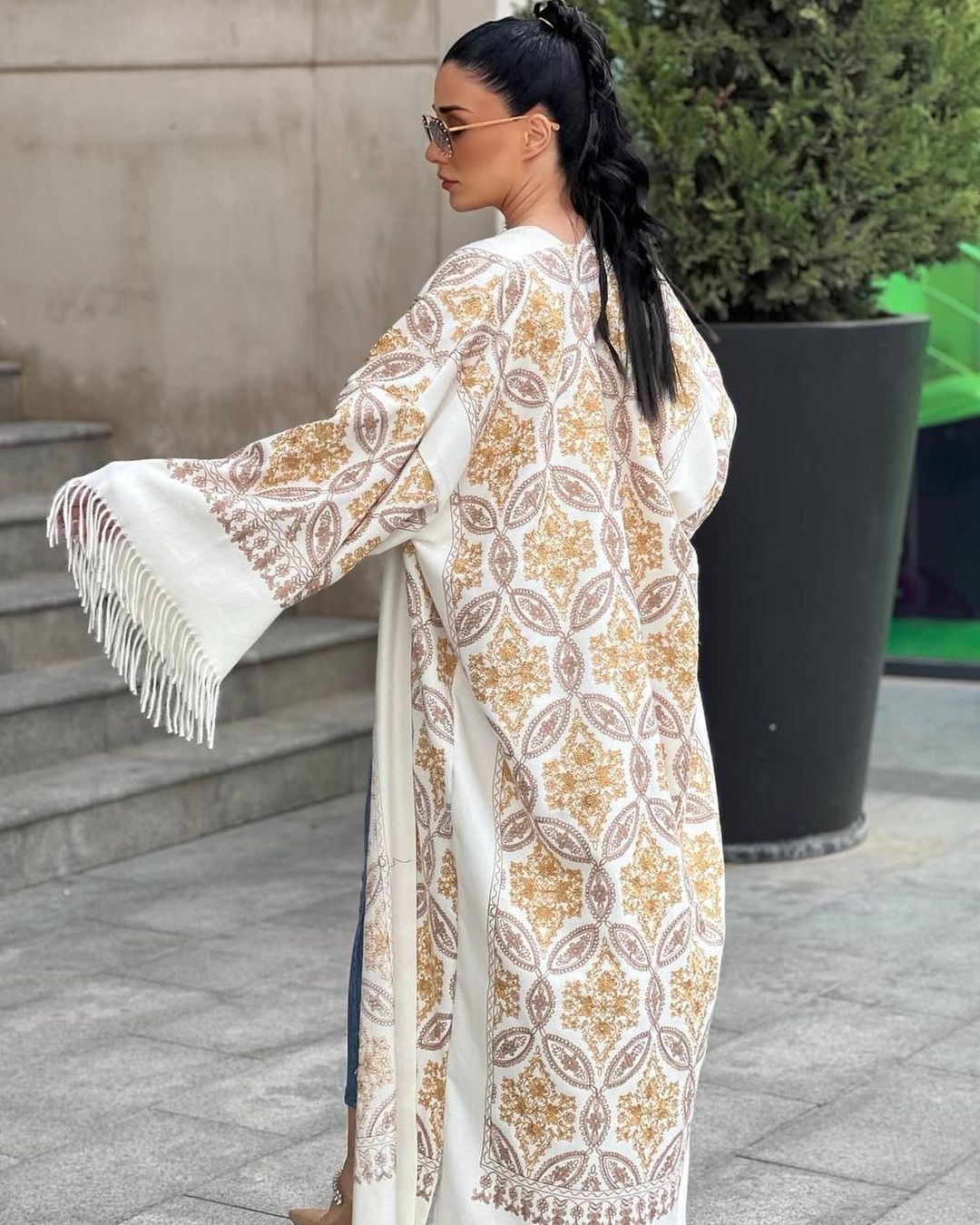 Embroidered Wool Abaya in White