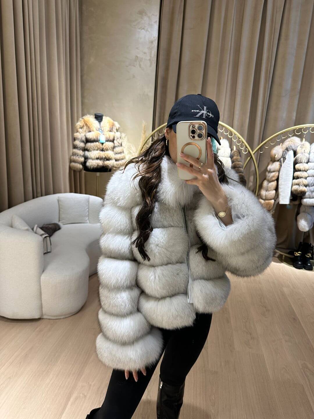 TAMARA FOX FUR GENUINE LEATHER JACKET IN WHITE/GRAY