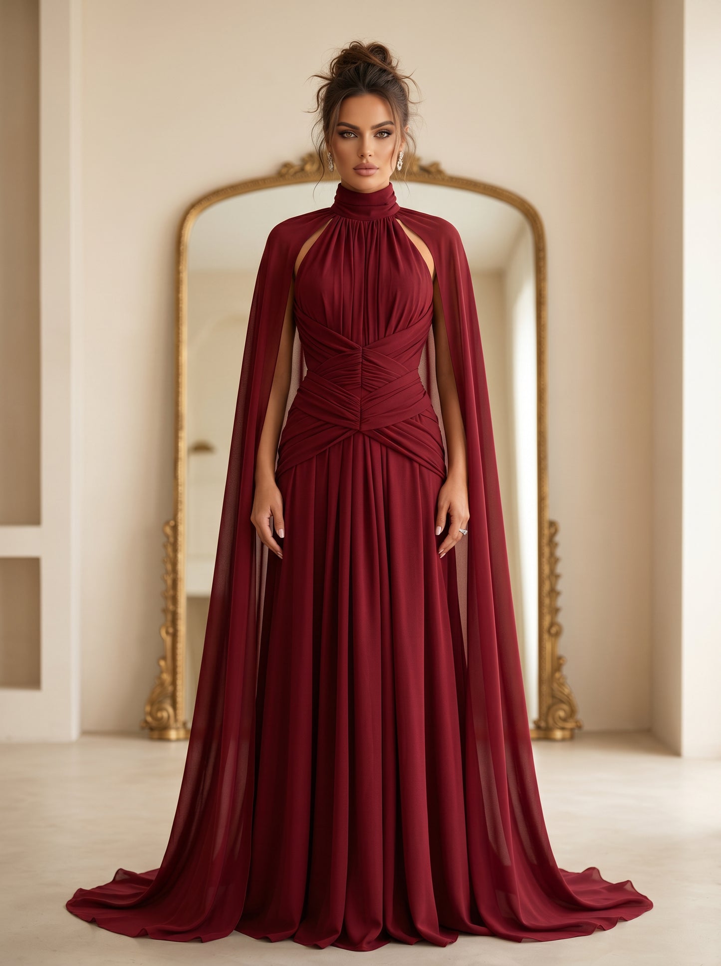 Burgundy Cape Evening Gown – GLAMOROUS