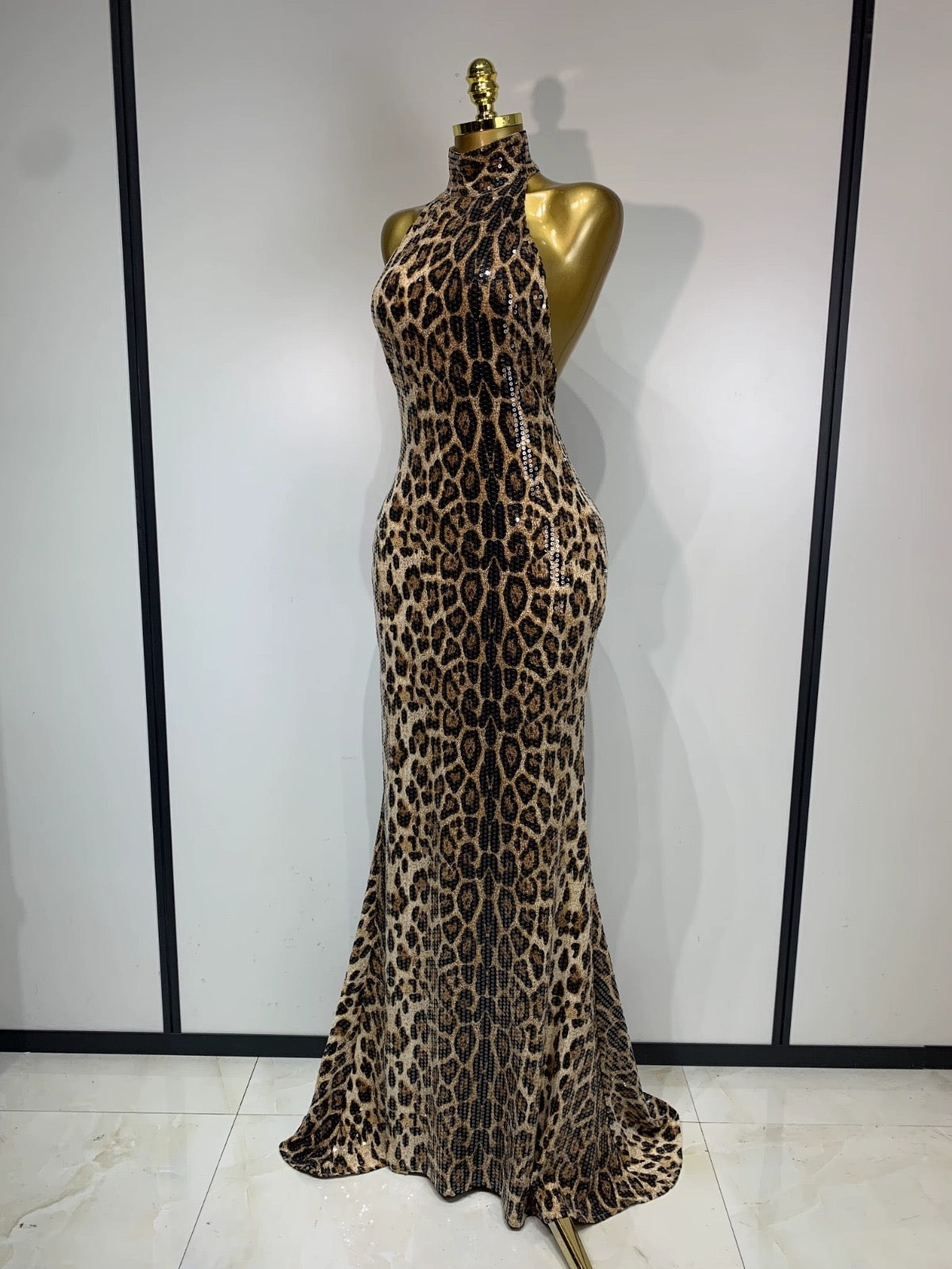Leopard Luxe Halter Sequin Gown