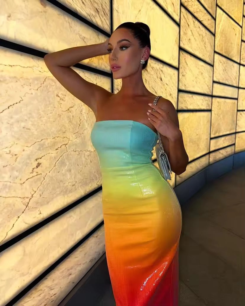 Rainbow Sequin Midi Dress