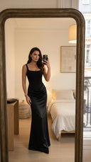 Black Corset Satin Maxi Dress