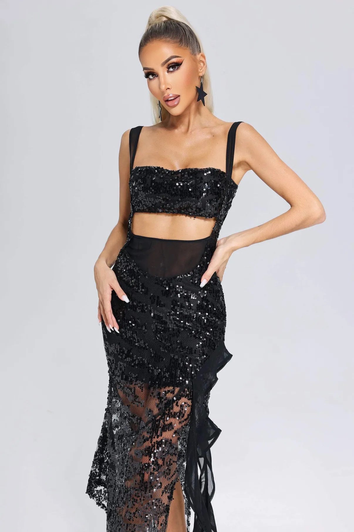 Melissa Black Sequin Evening Dress