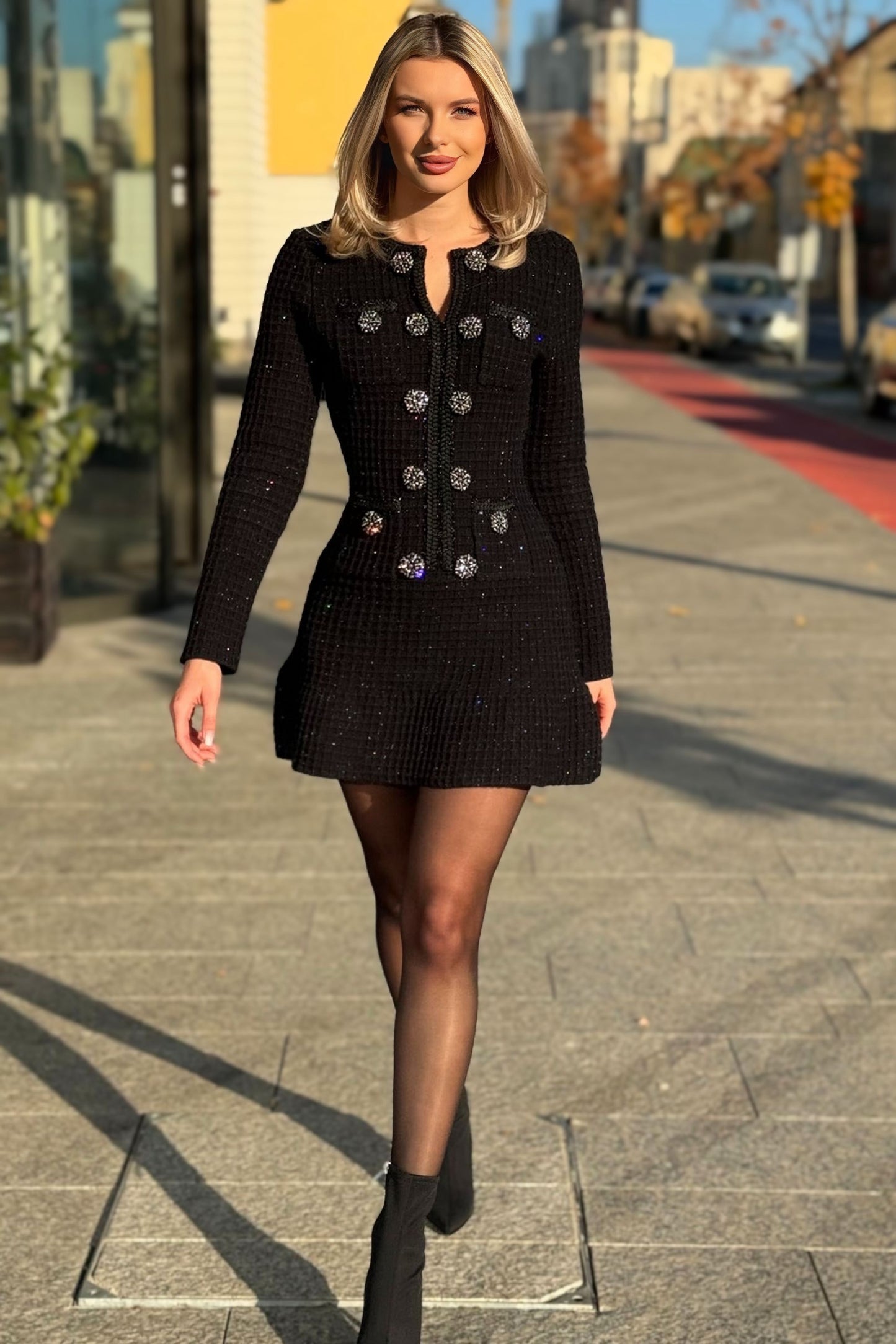 Raya Embellished Knit Mini Dress