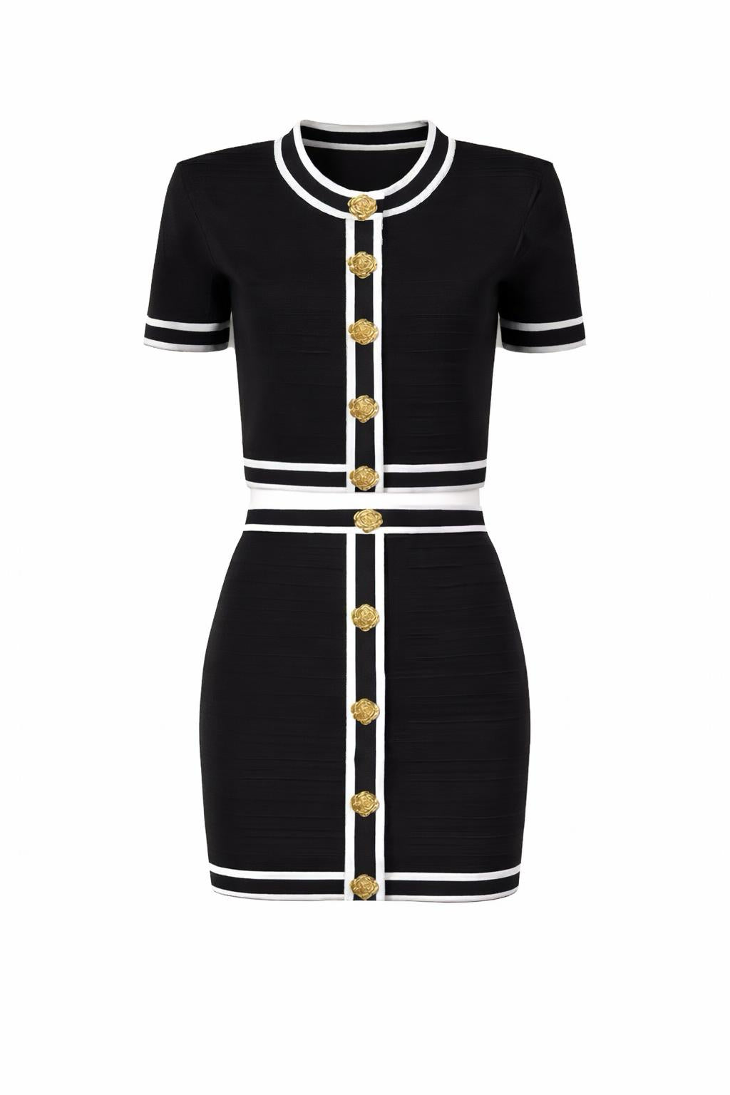 Three-Color Knitted Flower Knot Cardigan & Skirt Set