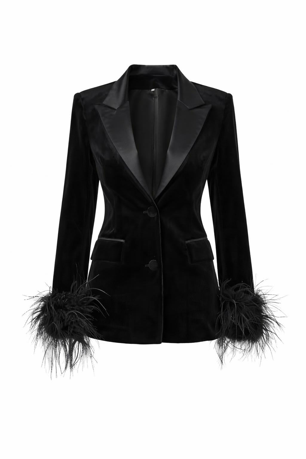 Feather Trim Velvet Blazer