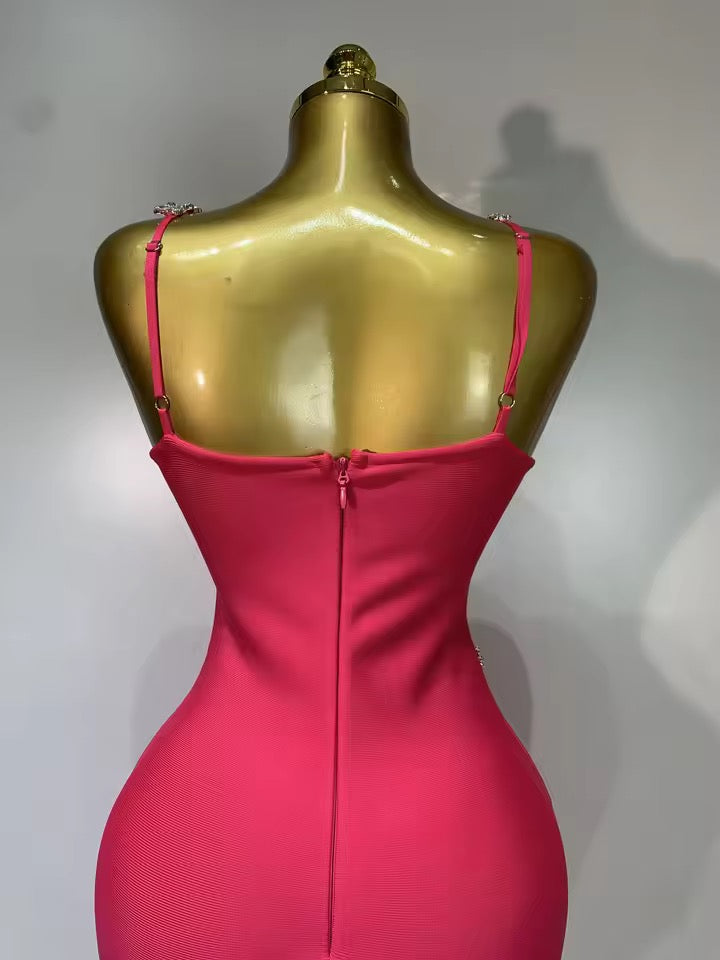 Crystal-Embellished Bandage Midi Dress