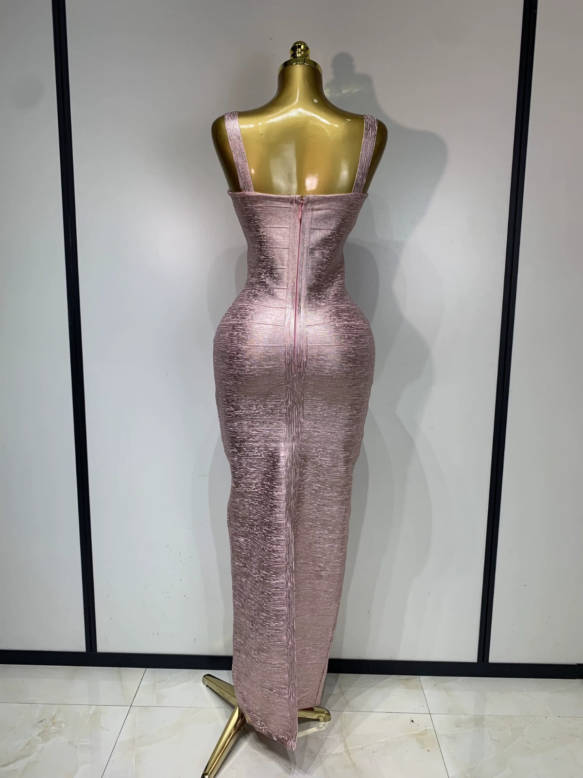 Rose Metallic Bandage Maxi Dress