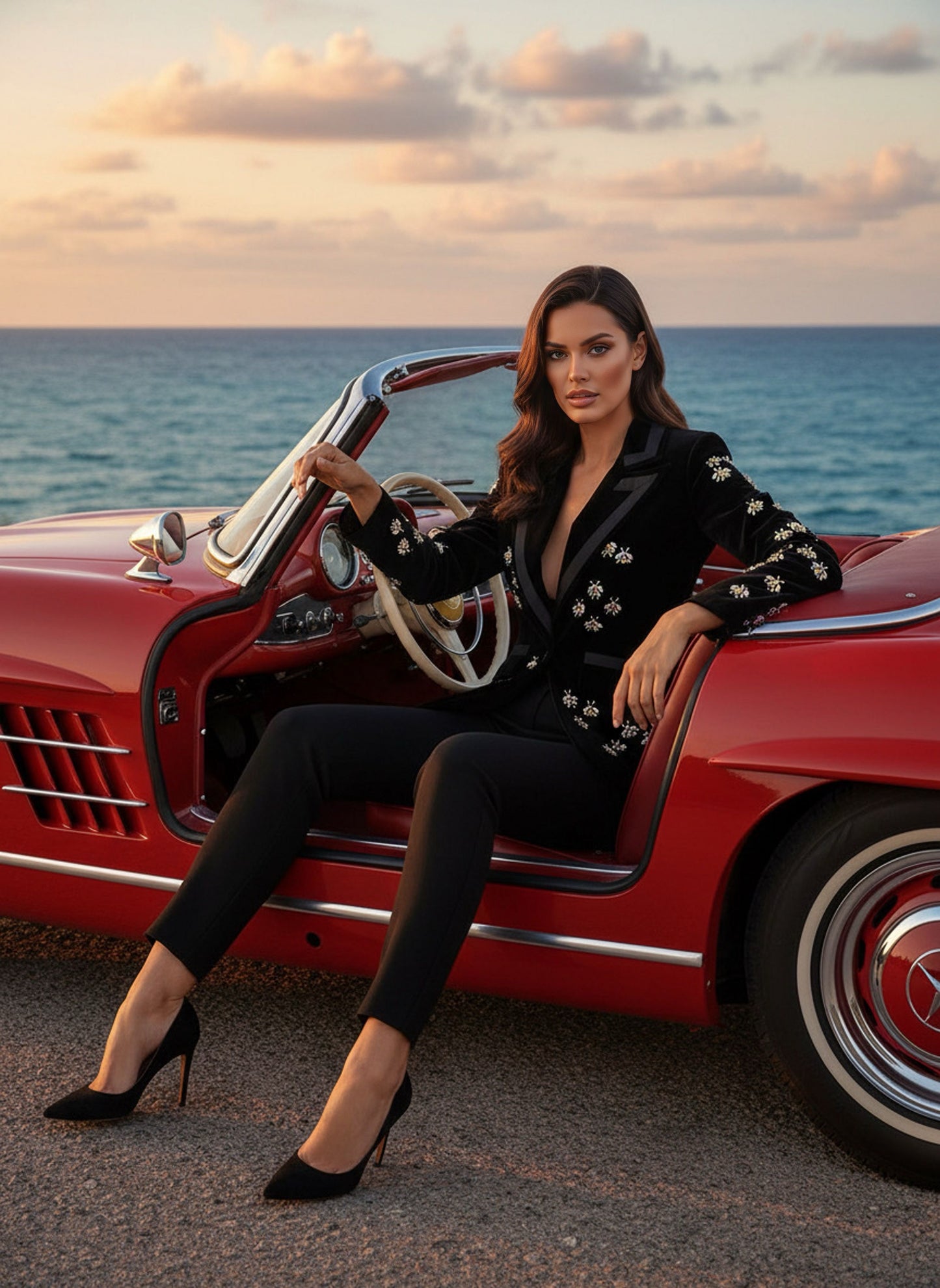 BLAZER IN VELLUTO NERO CON DECORAZIONI DI CRISTALLI 