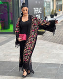 Abaya de lana bordada en negro