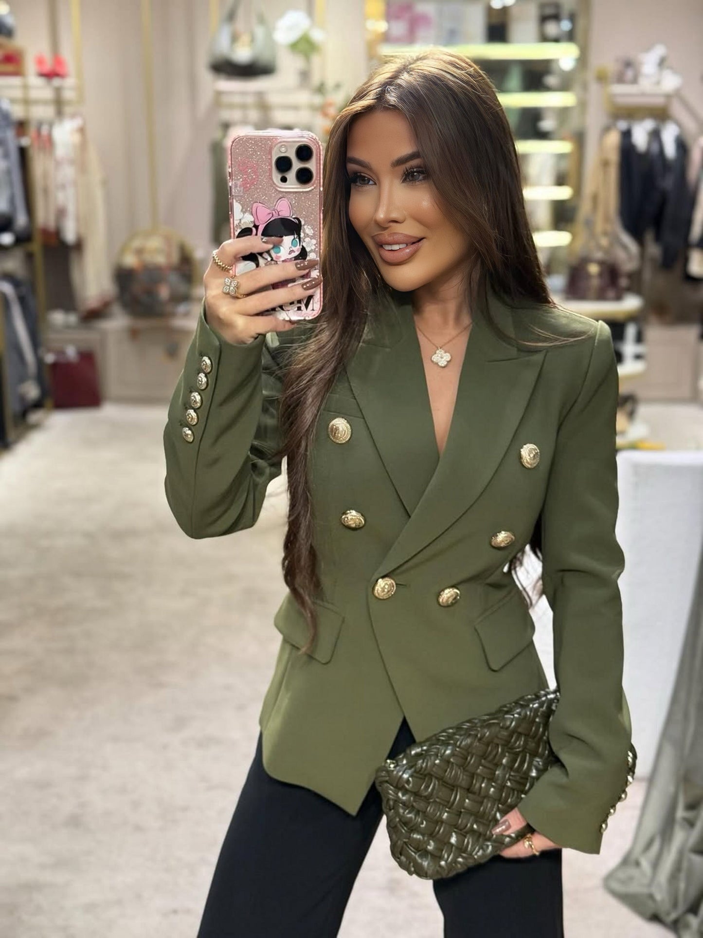 Double Breasted Blazer in Olive Green