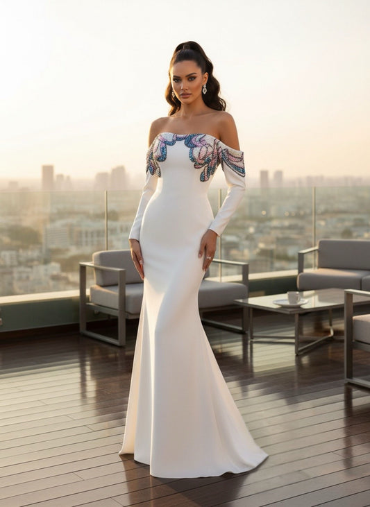 Off-Shoulder Embellished Maxi Dress