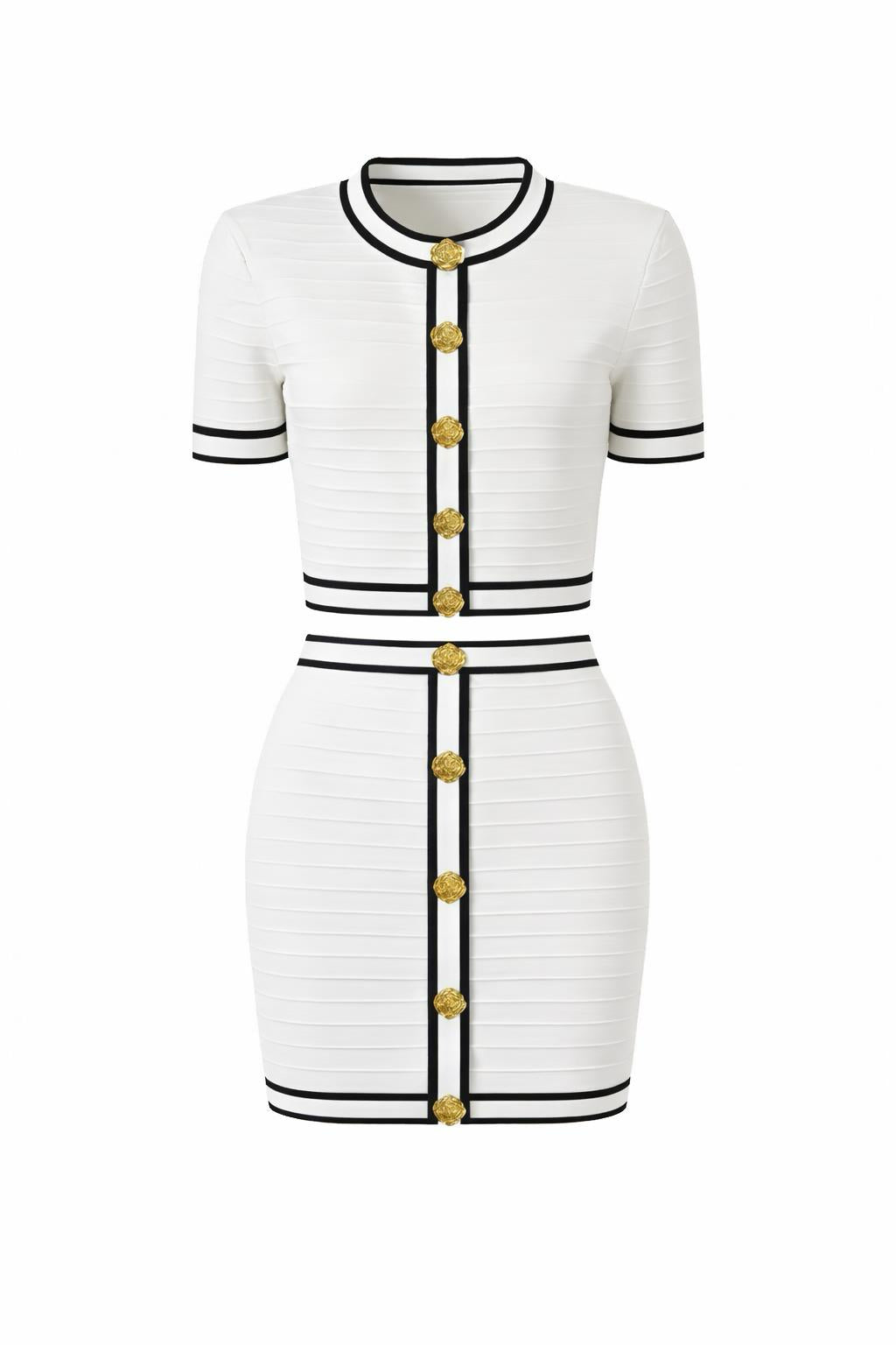 Three-Color Knitted Flower Knot Cardigan & Skirt Set