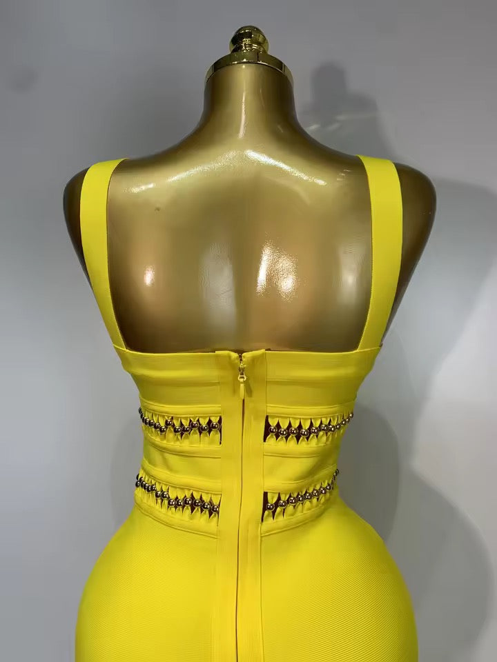 Yellow Fringe Bandage Maxi Dress