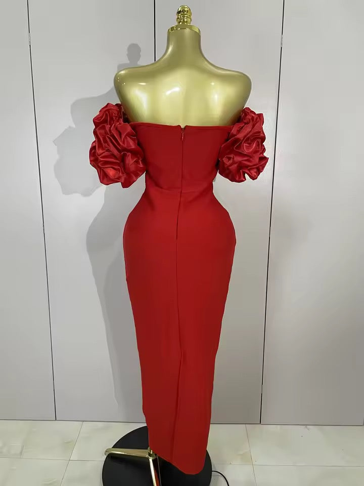 Off-Shoulder Bandage Midi Dress