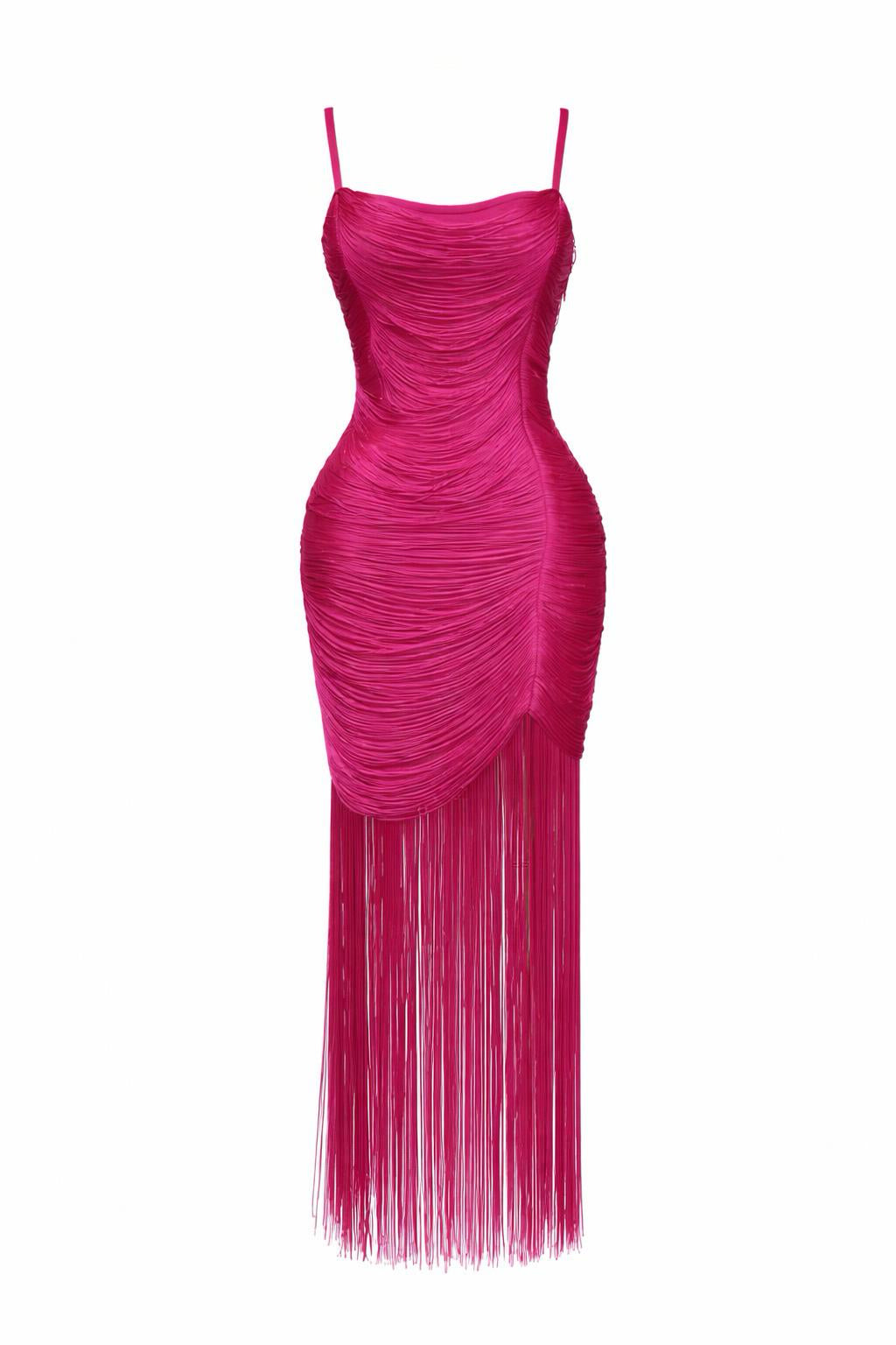 Ruched Fringe Bandage Dress
