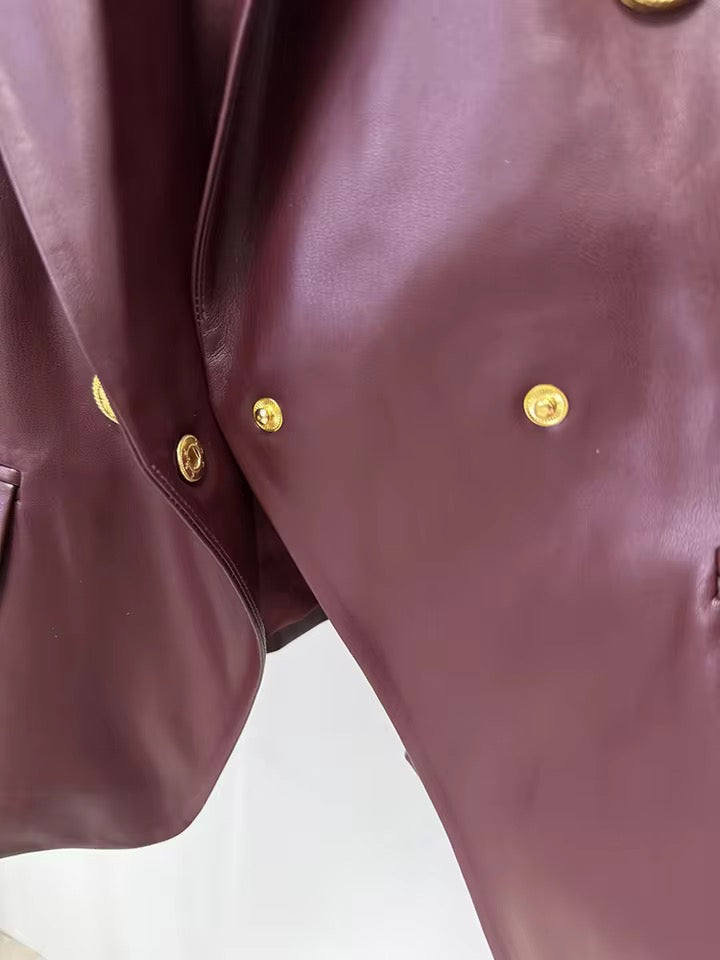 Double-Breasted Leather Blazer