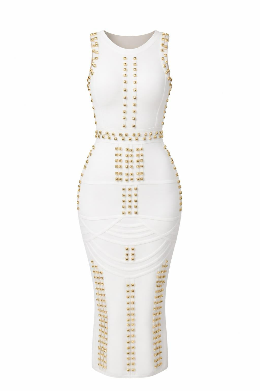 White Metal Buckle Sleeveless Bodycon Bandage Dress