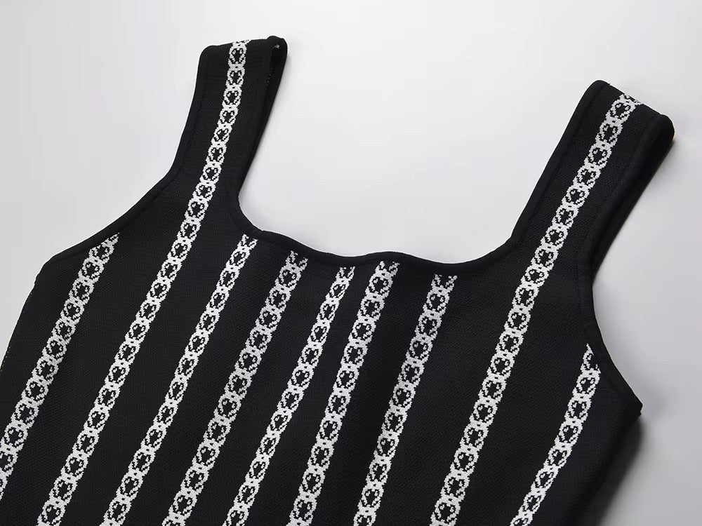 Black & White Knit Bandage Mini Dress