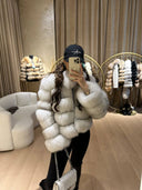 CHAQUETA DE PIEL GENUINA TAMARA ZORRO EN BLANCO/GRIS