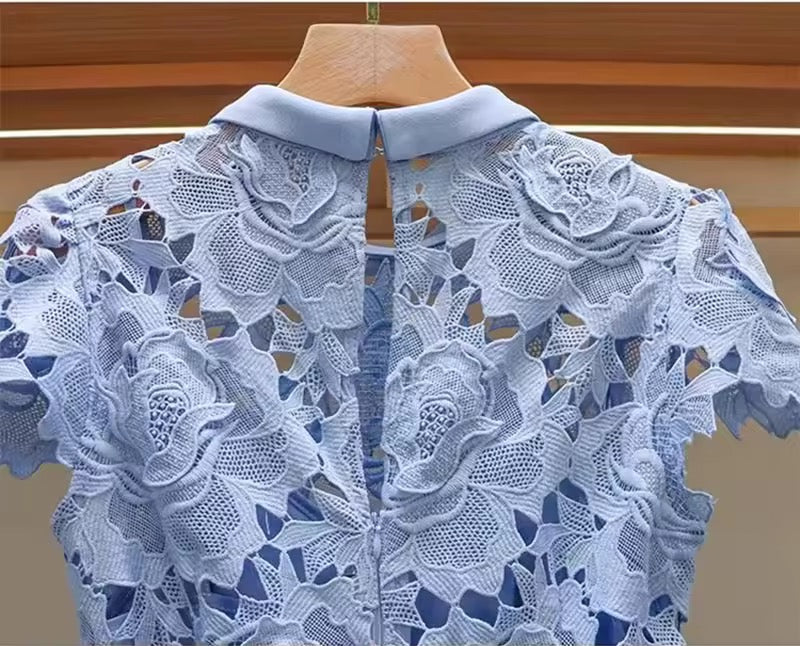 Blue Lace Floral Maxi Dress