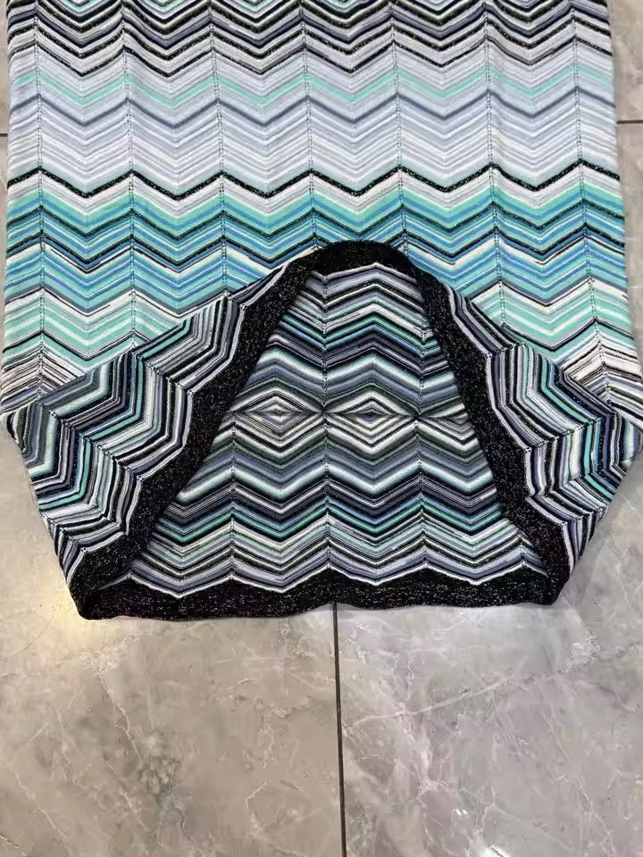 One Shoulder Chevron Knit Maxi Dress – Sky Blue